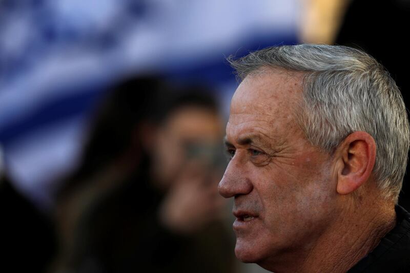Benny Gantz, a former Israeli armed forces chief and the head of a new political party, Israel Resilience, attends a handover ceremony for the incoming Israeli Chief of Staff Aviv Kohavi, at the Defense ministry in Tel Aviv, Israel January 15, 2019. REUTERS/Amir Cohen