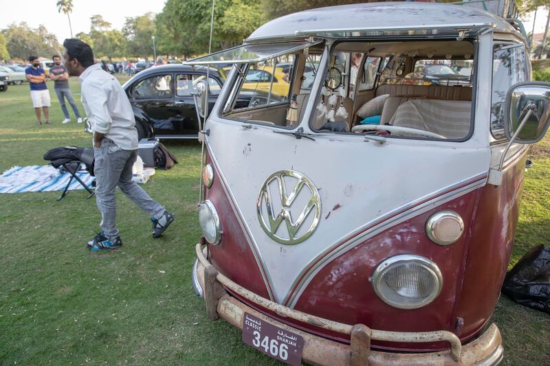 Classic cars take pride of place in the park.