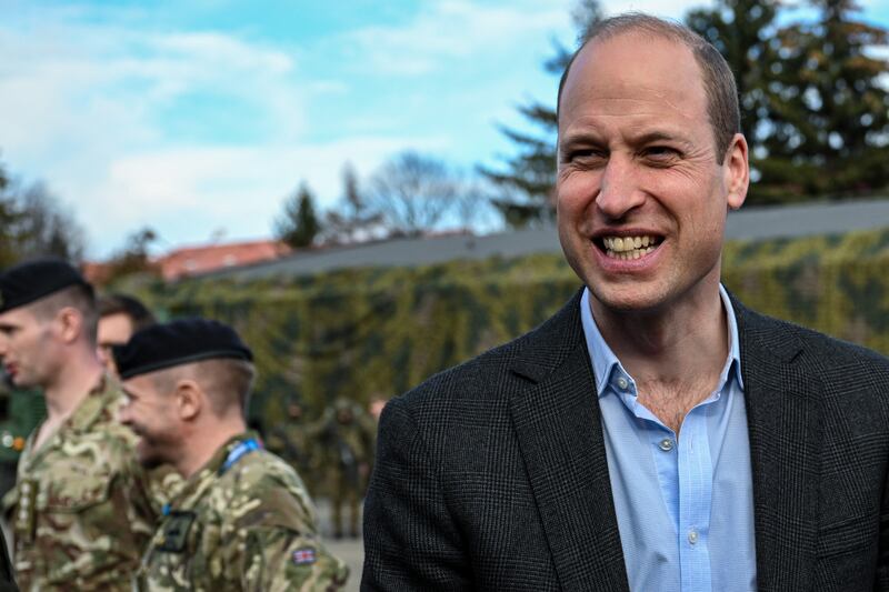 Britain's Prince William visits with members of the military stationed in Rzeszow. EPA
