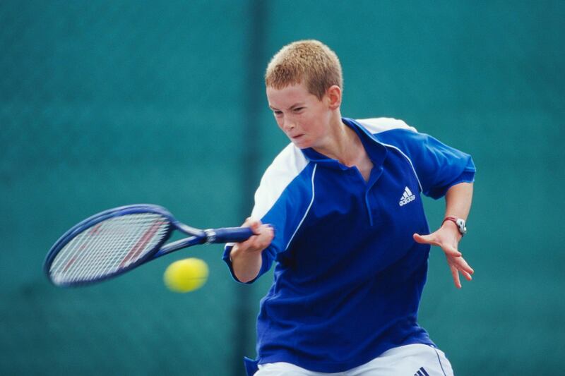 NOTTINGHAM, ENGLAND - AUGUST 20:  Andrew Murray in action during the Under 14s event of the National Junior Championships at the Nottingham tennis centre on August 20, 1999 in Nottingham, England. (Photo by Craig Prentis/Getty Images)