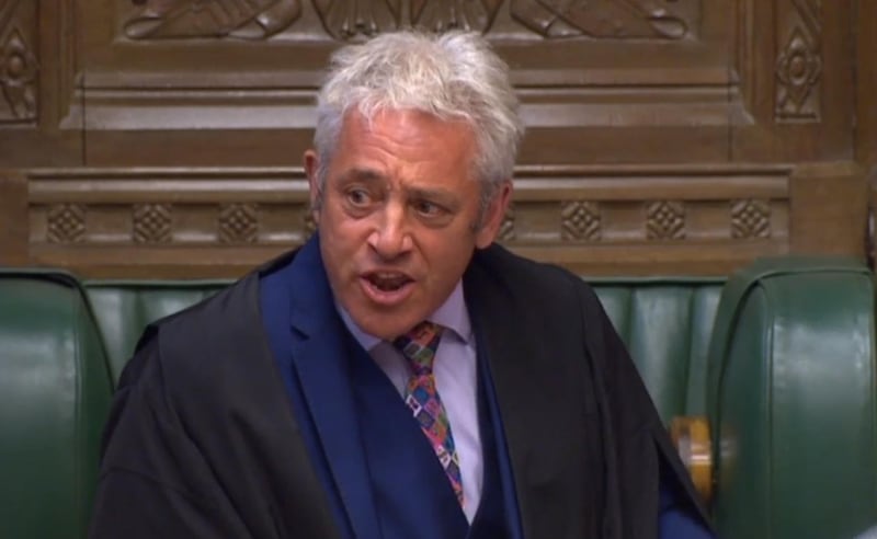 British Parliament Speaker John Bercow calling for order in the House of Commons in London.  EPA