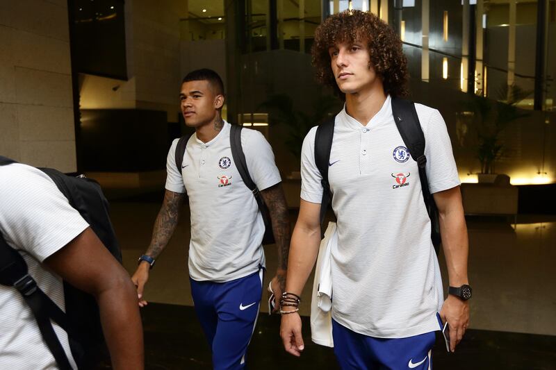 SINGAPORE - JULY 23: (L-R) Kenedy and David Luiz of Chelsea FC arrive at Jet Quay Private Terminal ahead of the International Champions Cup on July 23, 2017 in Singapore. (Photo by Suhaimi Abdullah/Getty Images for ICC)