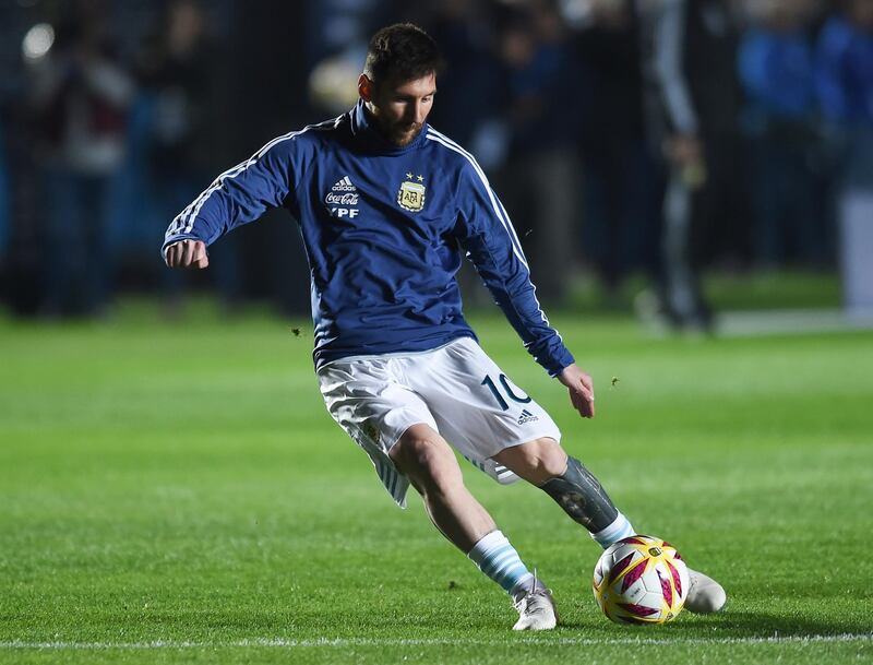 SAN JUAN, ARGENTINA - JUNE 07: Lionel Messi kicks the ball before a friendly match between Argentina and Nicaragua at Estadio San Juan del Bicentenario on June 07, 2019 in San Juan, Argentina. (Photo by Marcelo Endelli/Getty Images)