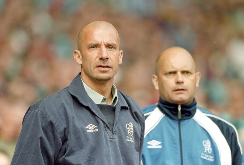 Ray Wilkins with Chelsea Manager Gianluca Vialli during the AXA FA Cup Final at Wembley Stadium in London, England. Chelsea won 1 - 0. Shaun Botterill / Getty Images