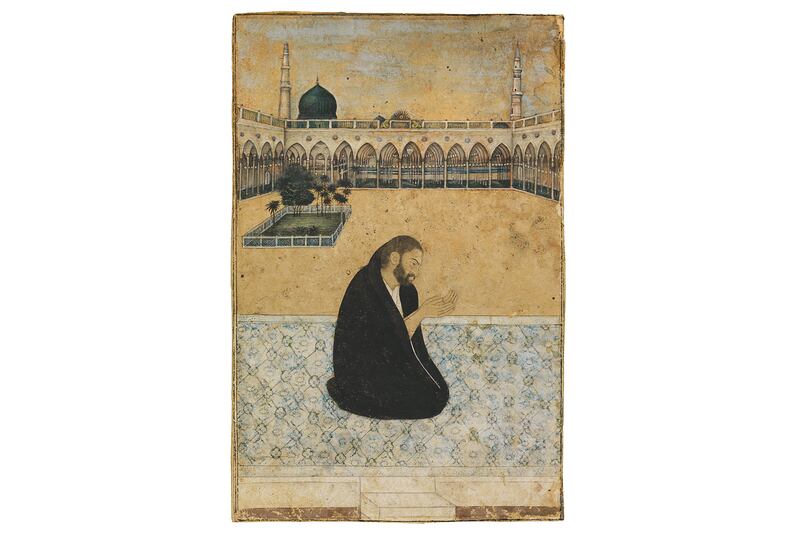 Sufi saint Mian Mir praying at Madinah; 18th-century India.
Photo: The Khalili Collections