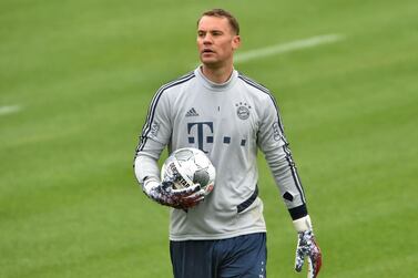 Bayern Munich's goalkeeper Manuel Neuer at a training session at the team's ground in Munich. AFP
