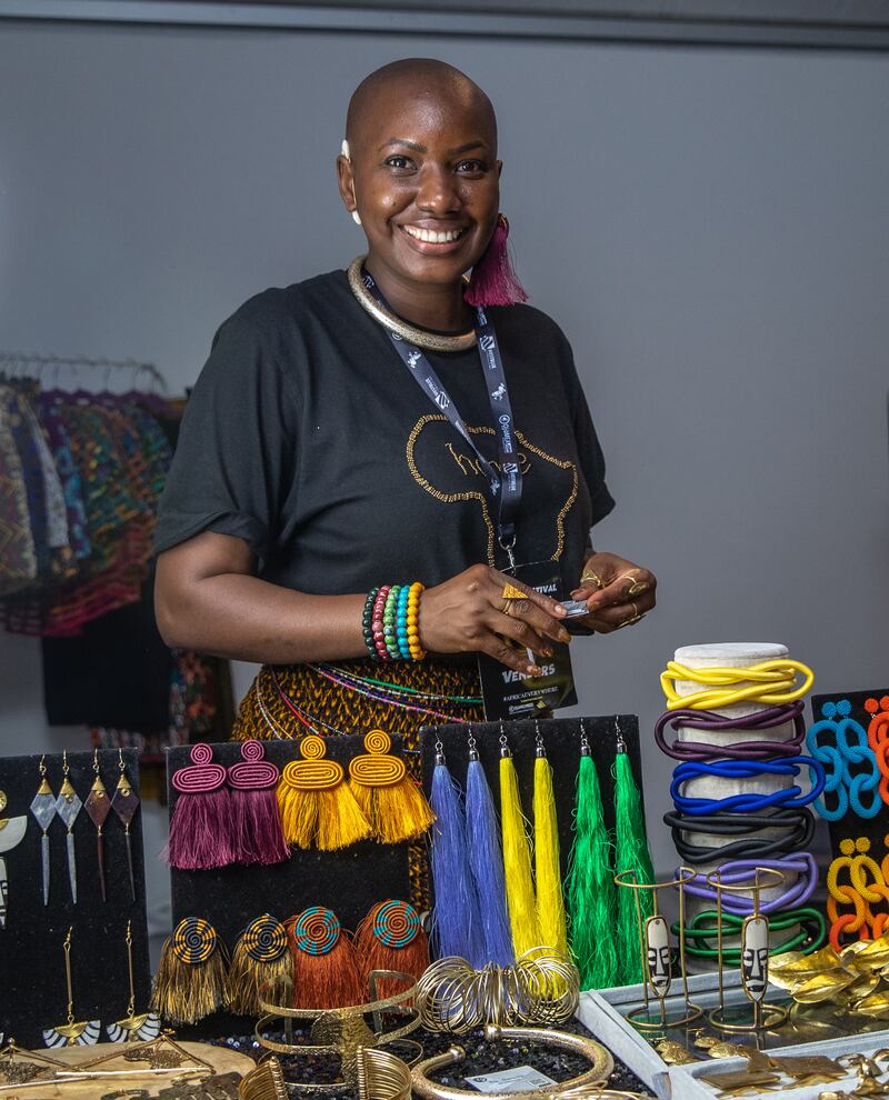 African jewellery designs by Bertha on sale at the All Africa Festival.