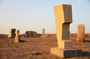 Stone sculptures catch the light in Aswan's Sculpture Park.