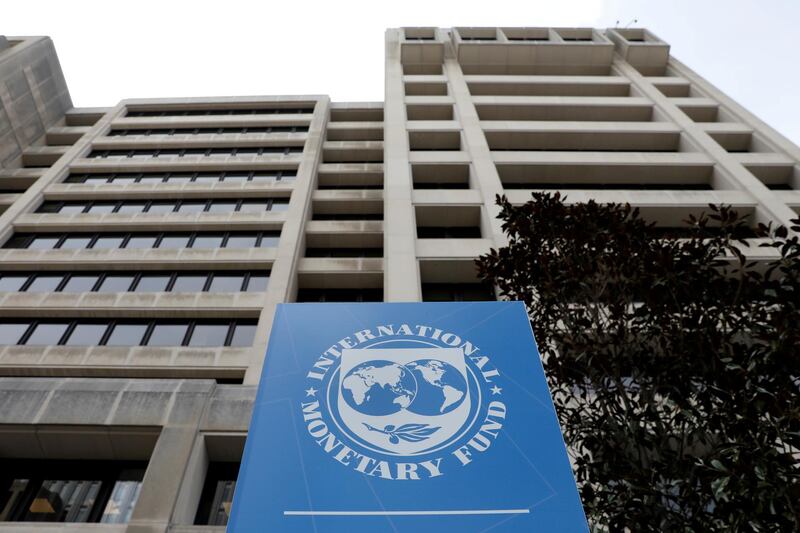 FILE PHOTO: The International Monetary Fund (IMF) headquarters building is seen ahead of the IMF/World Bank spring meetings in Washington, U.S., April 8, 2019. REUTERS/Yuri Gripas/File Photo