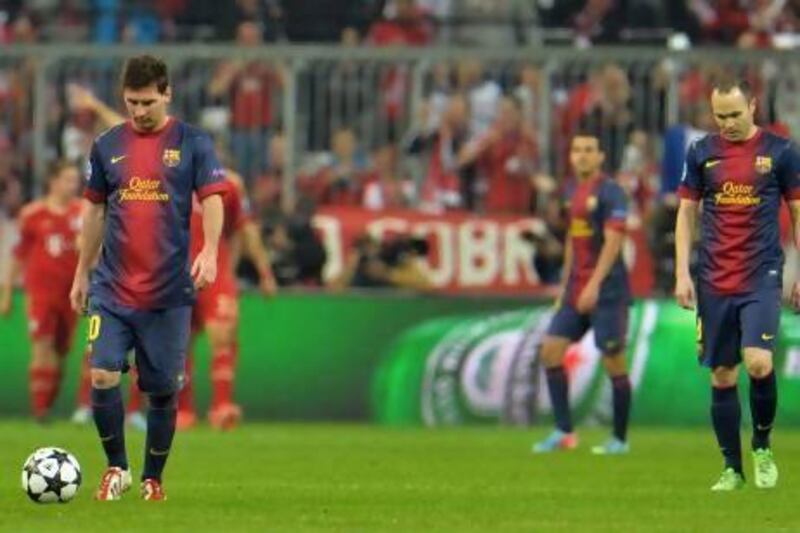 Lionel Messi, left, did not get much support from his Barcelona teammates. Kerstin Joensson / AP Photo