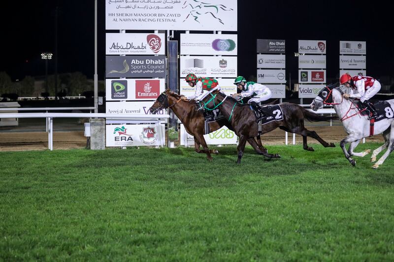 Somoud, ridden by Adrie De Vries, wins the President's Cup for Purebred Arabians in Abu Dhabi. 