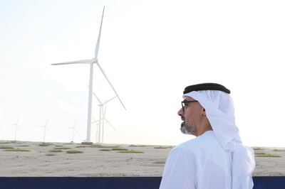 Sheikh Khaled bin Mohamed, Crown Prince of Abu Dhabi and Chairman of Abu Dhabi Executive Council, launches the wind power project on Sir Bani Yas Island. Photo: Abu Dhabi Government Media Office 