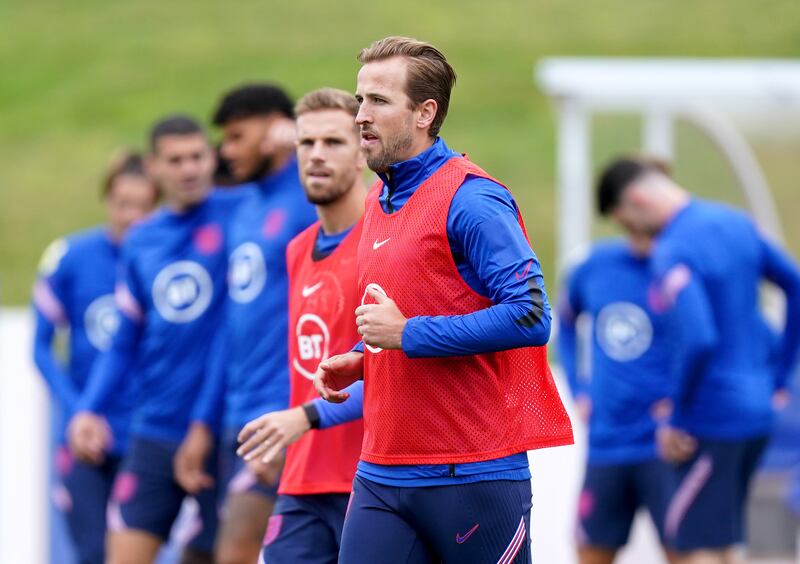 England captain Harry Kane during training at St George's Park, Burton upon Trent ahead of England's World Cup qualifier in Hungary. PA