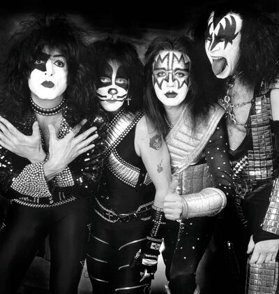 L-R: Gene Simmons, Ace Frehley, Peter Criss, Paul Stanley - posed, studio