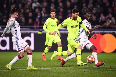 Lionel Messi and his Barcelona teammates were unable to score against Lyon during the Uefa Champions League last-16 first leg. AFP