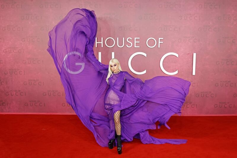 US singer and actor Lady Gaga poses on the red carpet on arrival to attend the UK premiere of the film 'House of Gucci', in London on November 9, 2021.  (Photo by Tolga Akmen  /  AFP)