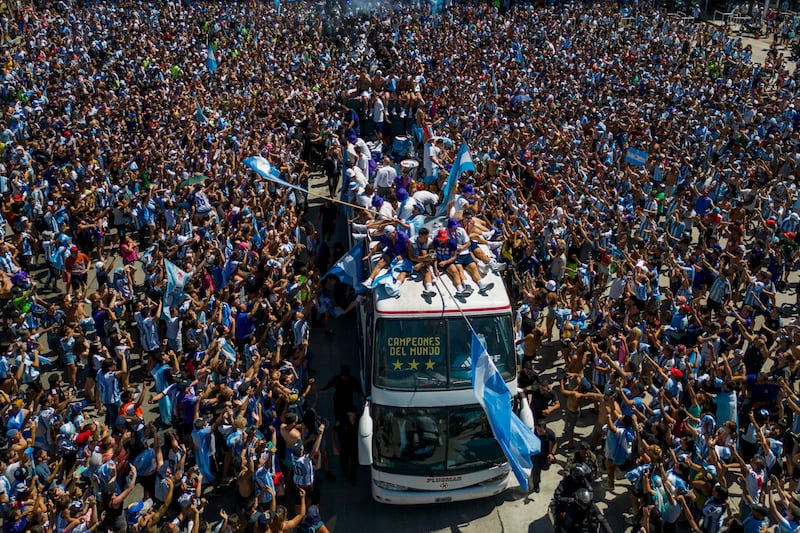Argentina's players during the parade. AFP