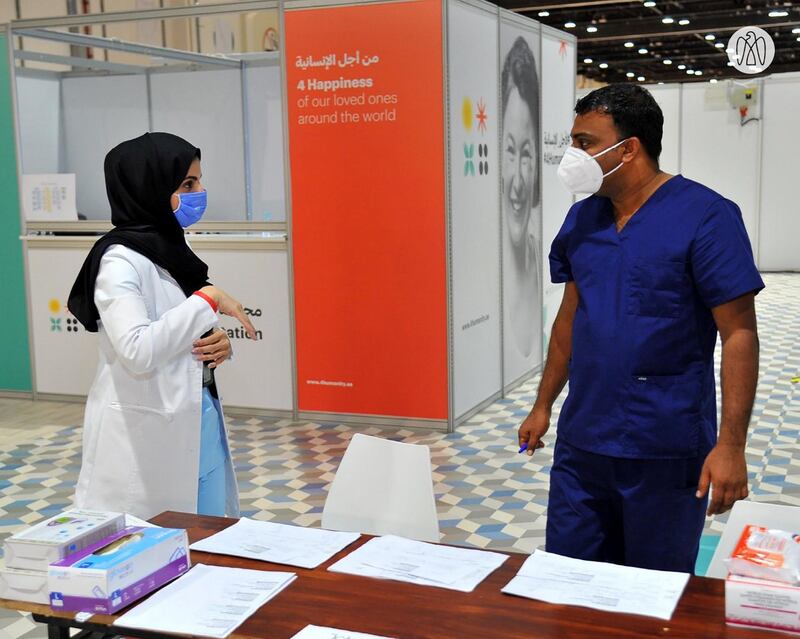 A field clinic to serve the UAE's Covid-19 vaccine trial has been set up at Abu Dhabi National Exhibition Centre. Courtesy: Abu Dhabi Government Media Office