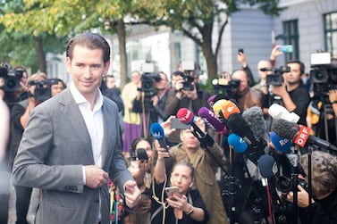 Former Austrian Chancellor and leader of the Austrian People's Party Sebastian Kurz talks to the media in front of a polling station after casting his vote during elections to the National Council on September 29, 2019 in Vienna, Austria Getty Images