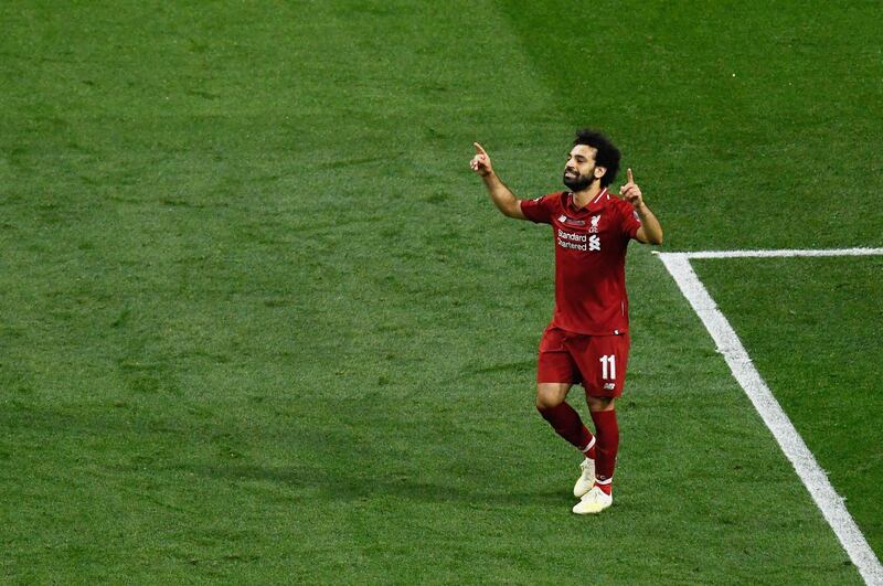 Salah celebrates at the final whistle. AFP