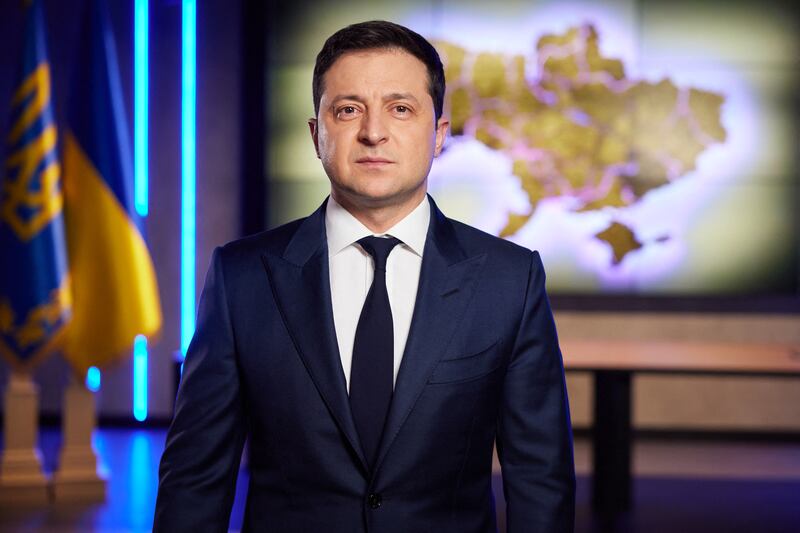Ukrainian President Volodymyr Zelenskyy addresses the nation on TV and says 'we are not afraid' after Russian President Vladimir Putin ordered troops into Donetsk and Luhansk, two Moscow-backed rebel regions of Ukraine. AFP