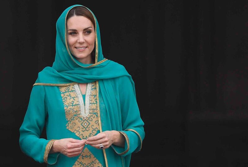 Britain's Catherine Duchess of Cambridge visits the Badshahi  Mosque at Lahore in Pakistan, 17 October, 2019. The Cambridge's are engaging in a royal tour of Pakistan from 14 - 18 October 2019. EPA