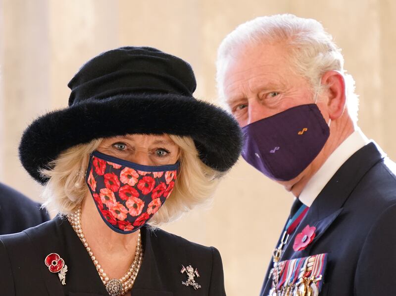 The prince and duchess visiting the Neue Wache memorial to victims of war in Berlin in November 2020