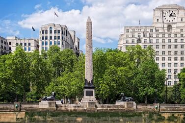 Cleopatra's Needle next to the river Thames in London, England. Alamy