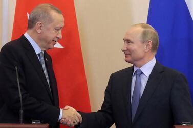 Russian President Vladimir Putin and Turkish President Recep Tayyip Erdogan last held talks in the Black sea resort of Sochi in October last year. Reuters