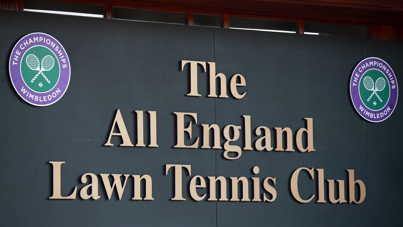 A sign at The All England Lawn Tennis Club, where they decided to cancel this year's event. PA
