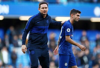 Soccer Football - Premier League - Chelsea v Newcastle United - Stamford Bridge, London, Britain - October 19, 2019  Chelsea manager Frank Lampard with Christian Pulisic after the match   REUTERS/Hannah McKay  EDITORIAL USE ONLY. No use with unauthorized audio, video, data, fixture lists, club/league logos or "live" services. Online in-match use limited to 75 images, no video emulation. No use in betting, games or single club/league/player publications.  Please contact your account representative for further details.