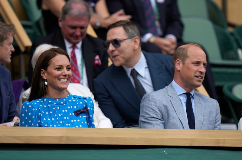 Prince William and Kate, Duchess of Cambridge sit in the Royal box on Centre Court ahead of the match between Novak Djokovic and Jannik Sinner. AP