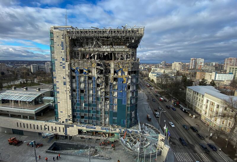 The Kharkiv Palace Hotel after a Russian missile strike. Reuters