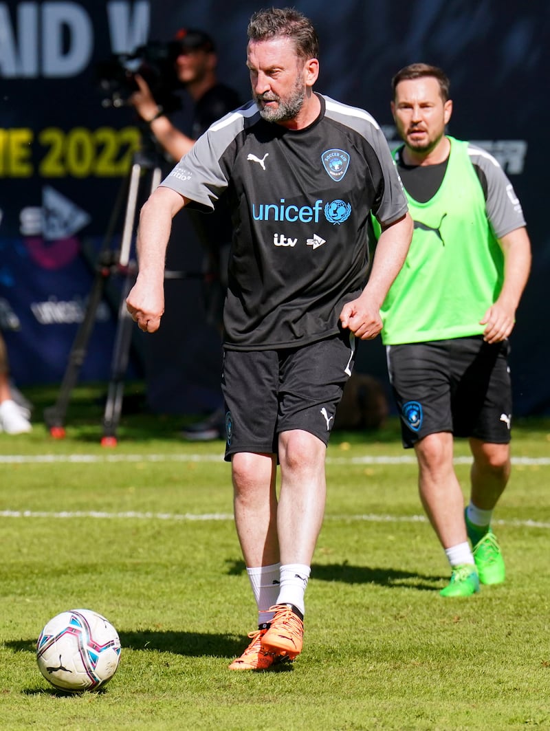 Lee Mack during a training session ahead of Soccer Aid. PA