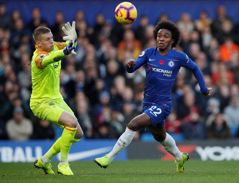 Goalkeeper: Jordan Pickford (Everton) – Everton had struggled for clean sheets but Pickford made a string of saves to keep Chelsea out at Stamford Bridge. Reuters