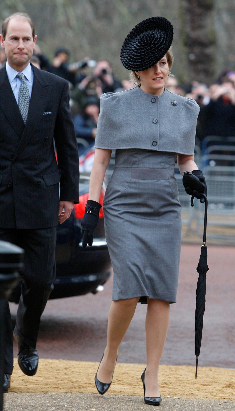 LONDON - FEBRUARY 24:  Britain's Sophie Rhys-Jones, Countess of Wessex arrives at the unveiling of a new statue of Queen Elizabeth, the Queen Mother on the Mall on February 24, 2009 in London, England. The tribute, which had been kept secret until now, stands in front of a statue of her late husband King George VI off the Mall in central London. It is just a short way from the Queen Mother's former homes Buckingham Palace and Clarence House and includes a 9.5ft statue of the Royal matriarch.  (Photo by Kirsty Wigglesworth/WPA/Getty Images)