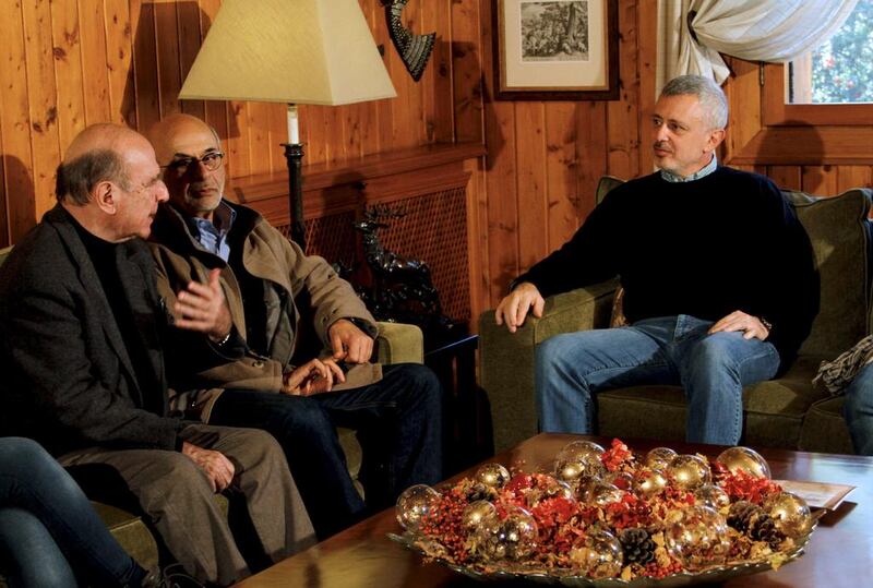 Lebanese Christian politician and leader of the Marada movement Suleiman Franjieh (R) meets with agriculture minister Akram Chehayeb (C), who is sitting next to an advisor, at his house in Bnechi, northern Lebanon on December 7, 2015. Omar Ibrahim/Reuters