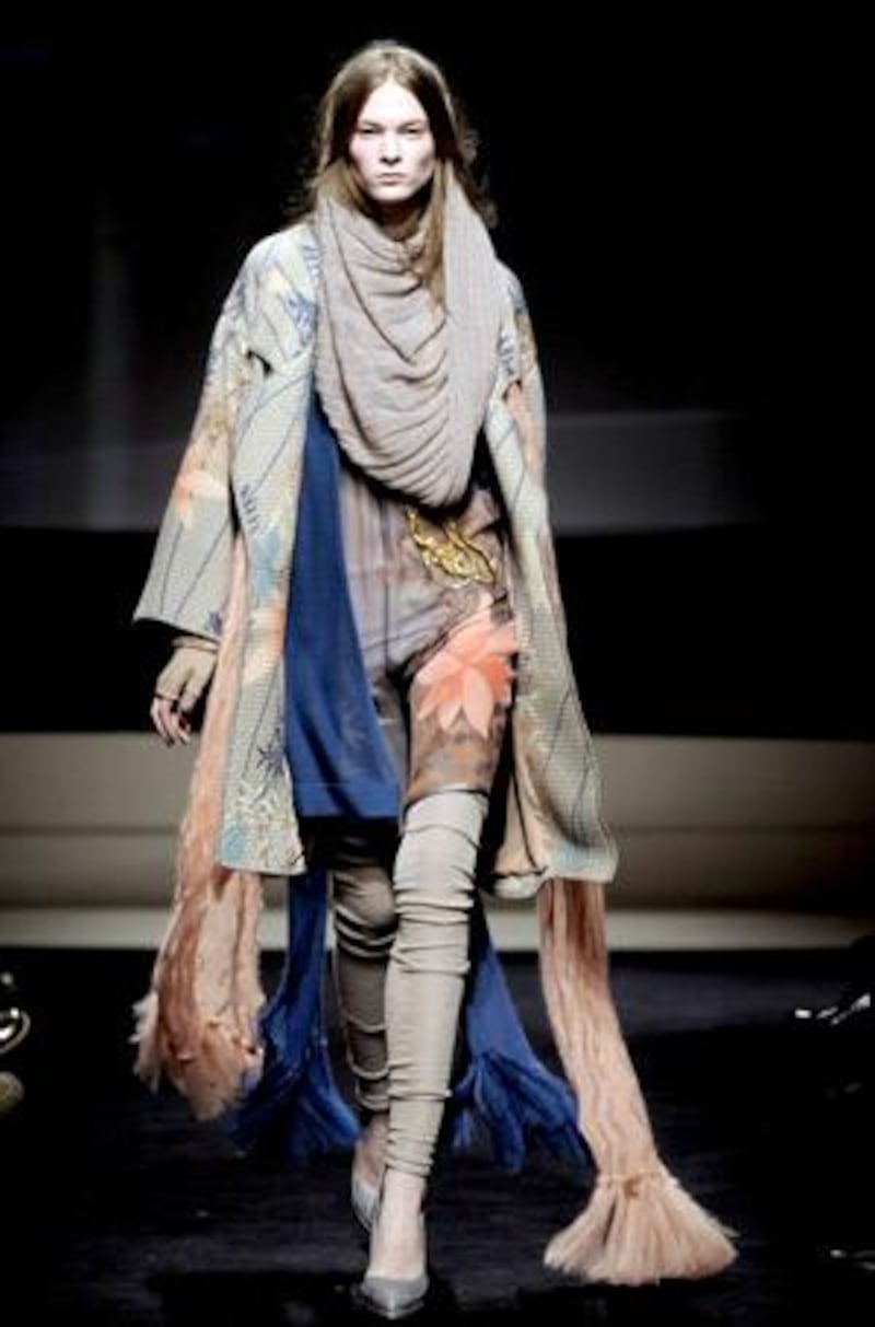 A model shows off a Middle East-inspired look from the Missoni autumn/winter 2009 collection in Milan.