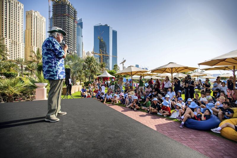 While he was in Dubai, Jean-Michel Cousteau also spent time at schools in the emirate, giving talks about oceanography. Courtesy The Ritz-Carlton