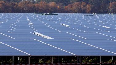 Solar panels at a photovoltaic park in Cestas, south-western France, as the drive for renewable energy spreads. Reuters