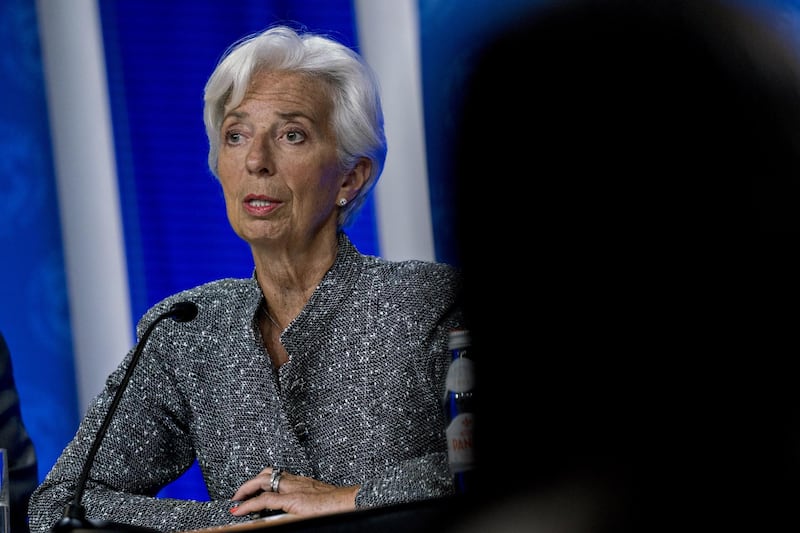 Christine Lagarde, managing director of the International Monetary Fund (IMF), speaks during a news conference in Washington, D.C., U.S., on Thursday, June 6, 2019. The IMF upgraded its U.S. growth outlook even as it warned that the expansion risks being knocked off course by a further escalation in trade tensions or a significant downturn in financial markets. Photographer: Andrew Harrer/Bloomberg