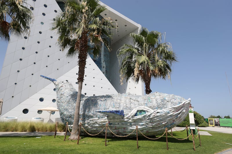 To celebrate World Environment Day, the Green Planet is partnering with GEMS Legacy School in Dubai to welcome a 18-metre blue whale recycled sculpture. Chris Whiteoak / The National