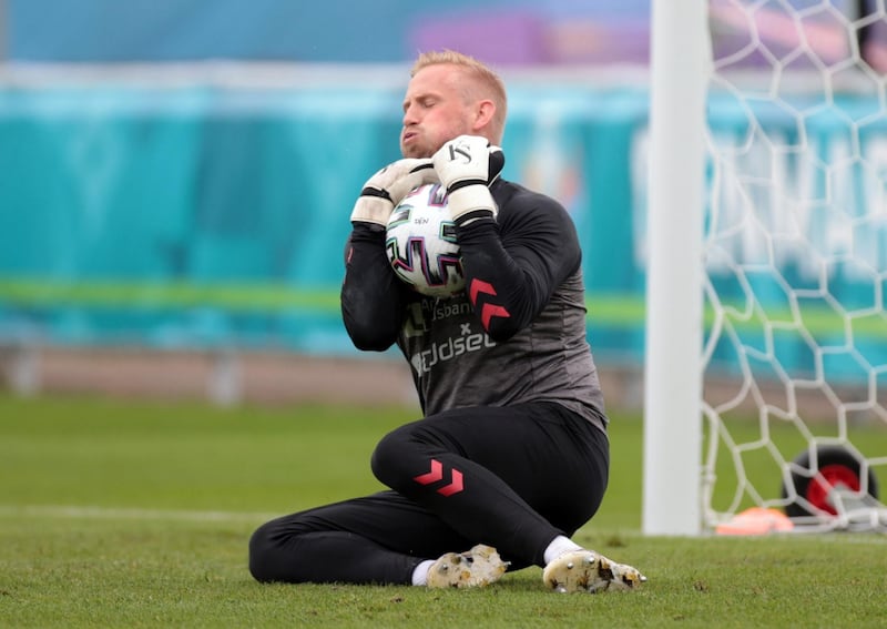 Denmark's Kasper Schmeichel during training at Elsinore on Monday. Reuters