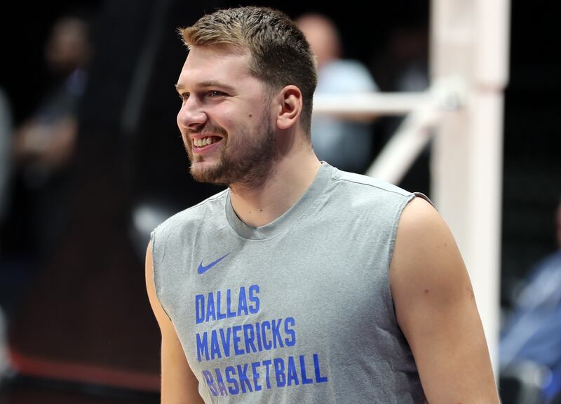Luka Doncic of the Dallas Mavericks trains ahead of the NBA pre-season game against the Minnesota Timberwolves at the Etihad Arena in Abu Dhabi. Chris Whiteoak / The National