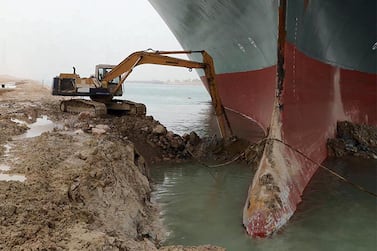 Efforts to shift the Ever Given are ongoing. Suez Canal Authority / AFP 