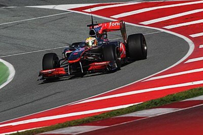 Lewis Hamilton takes his McLaren-Mercedes through a corner at the Circuit de Catalunya.