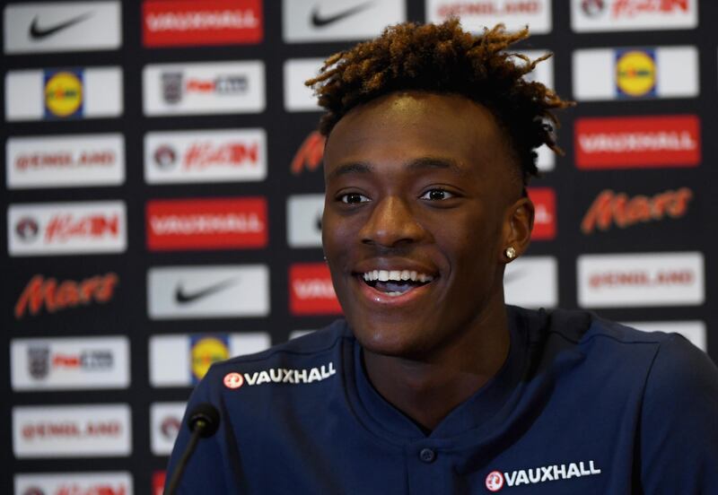 BURTON-UPON-TRENT, ENGLAND - NOVEMBER 06:  Tammy Abraham of England speaks to the media during the England Media Access day at St Georges Park on November 6, 2017 in Burton-upon-Trent, England.  (Photo by Ross Kinnaird/Getty Images)