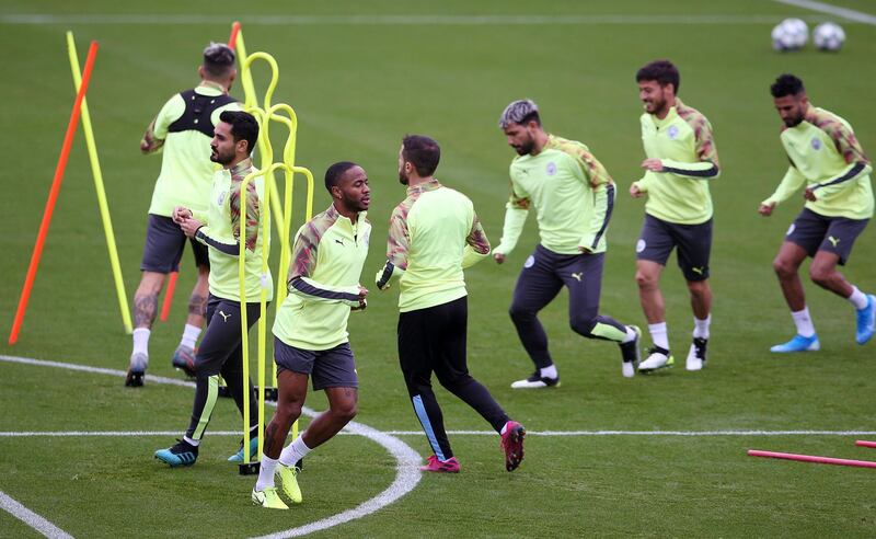 The Manchester City squad training ahead of their Champions League clash against Dinamo Zagreb on Tuesday. PA