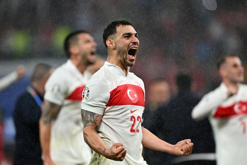 Kaan Ayhan of Turkey celebrates after the final whistle. Getty Images