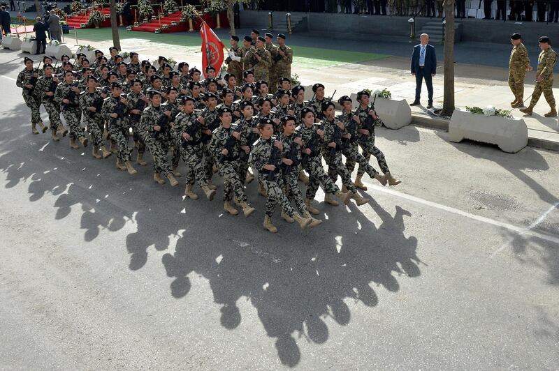 Lebanese troops march by. Wael Hamzeh / EPA